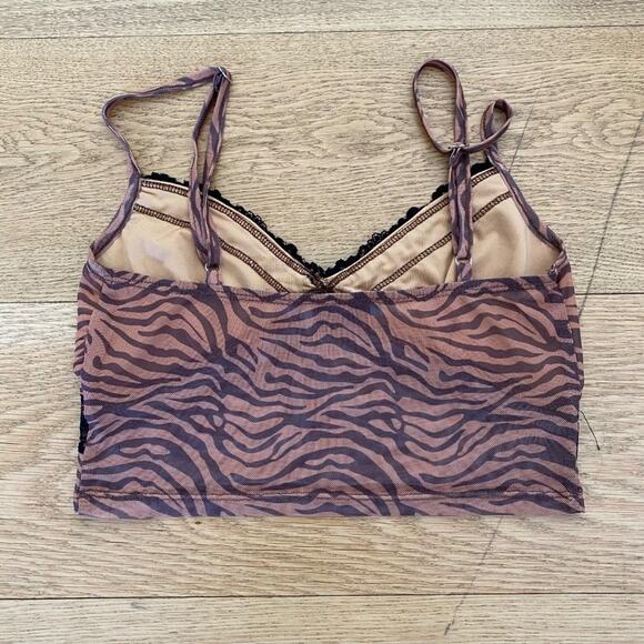 Adika Zebra Mesh and Lace Crop Top in Brown & Black - Picture 2 of 3